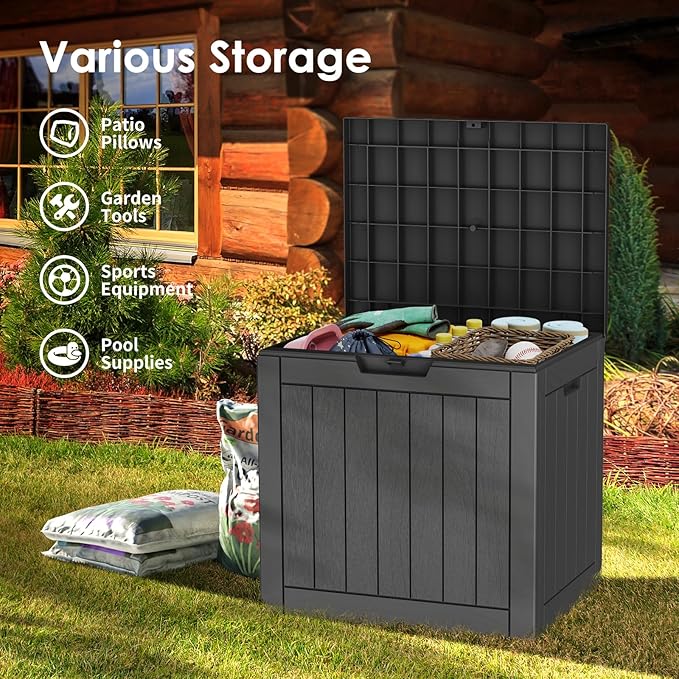 TARKARI 35 Gallon Lockable Resin Deck Box, Waterproof & UV-Resistant Outdoor Storage Box for Outdoor Cushion Storage, Garden Tools & Pool Accessories Storage, Black - Image 3