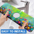 Abstract Blue and Red Flowers Dish Drying Mat - Image 6