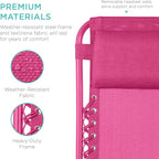 Best Choice Products Set of 2 Adjustable Steel Mesh Zero Gravity Lounge Chair Recliners w/Pillows and Cup Holder Trays - Hot Pink - Image 6