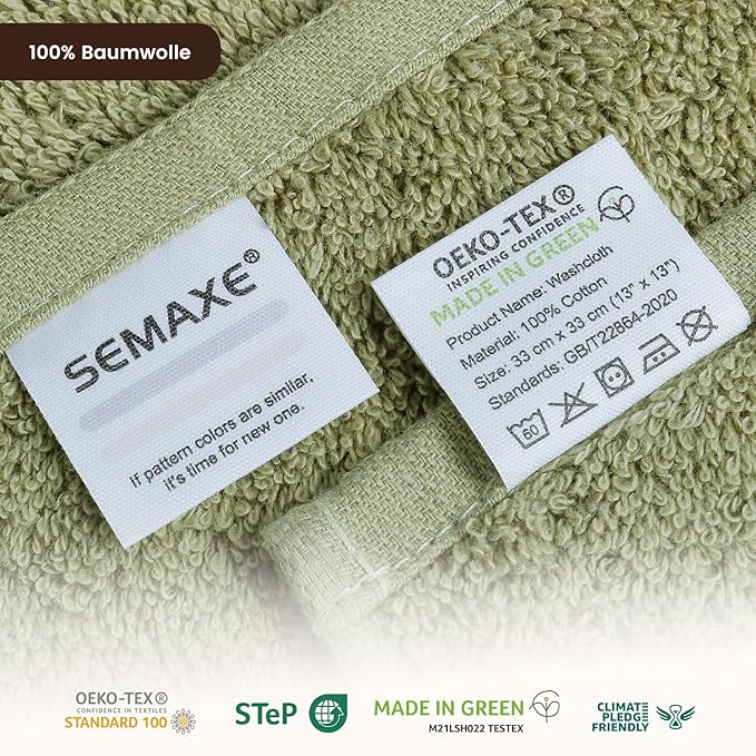 SEMAXE 100% Cotton Washcloths 12-Pack, 13 × 13 Inch Soft Luxury Face Towels – - Image 3