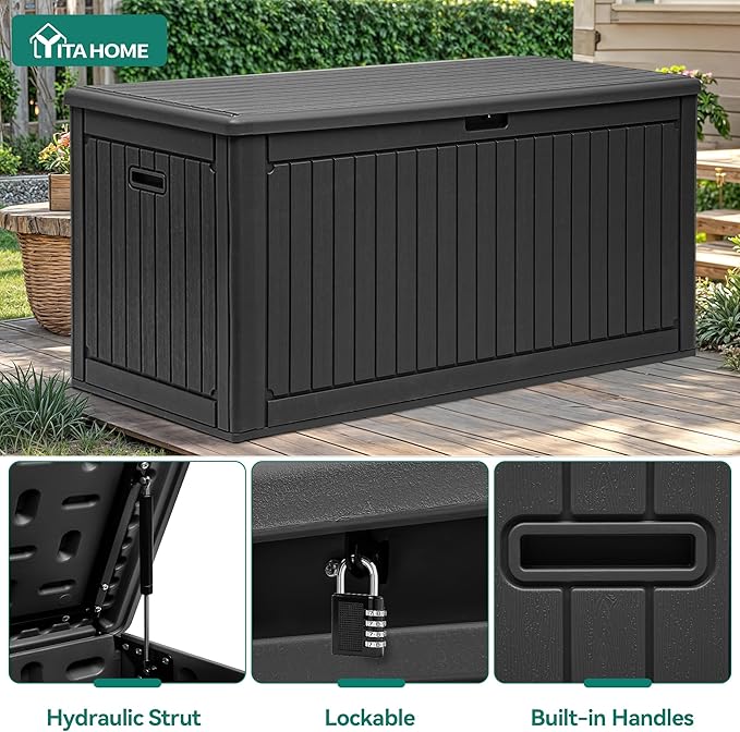 YITAHOME 260 Gallon Large Deck Box with Divider & Side Handles, Outdoor Double-Wall Storage for Patio Furniture Cushions, Garden Pool Accessories, Water Resistant & Lockable - Image 5