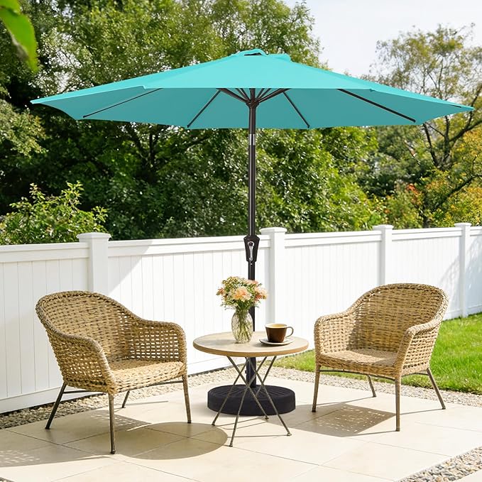 MEWAY 9ft Patio Umbrella Outdoor Table Umbrellas with Push Button Tilt and Crank, Market Umbrella 8 Sturdy Ribs for Deck, Garden, Pool and Backyard, Teal - Image 2
