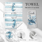 Rustic Coastal Beach Hand Towels, Sea Horse Jellyfish Turtle Starfish Unwind - Image 2