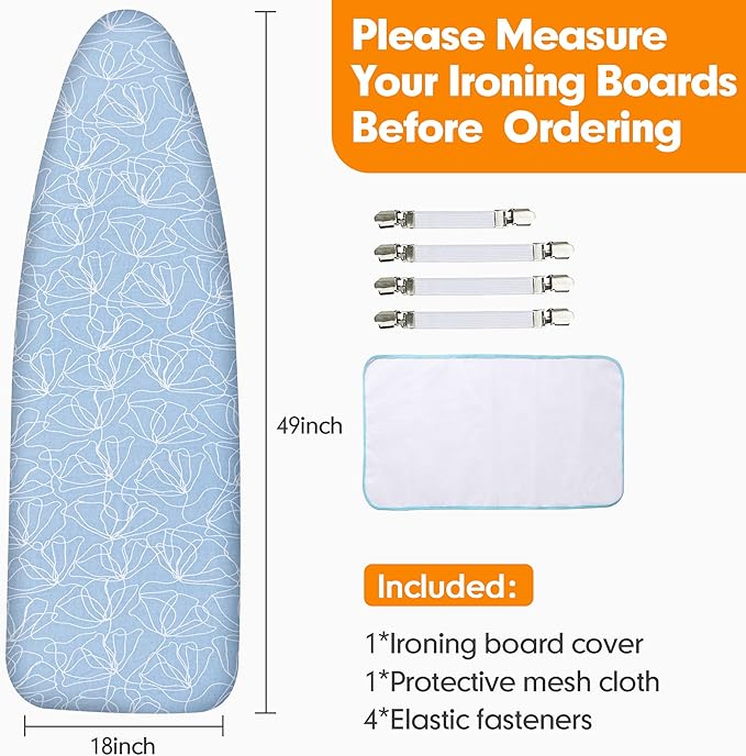 Ironing Board Cover and Pad, 18x49 Extra Wide Thick Iron Padding, Scorch & - Image 6