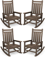 SERWALL Oversized Outdoor Rocking Chair Set of 4, HDPE Rocker for Adults, Patio Rocking Chairs for Porch, Coffee by SERWALL