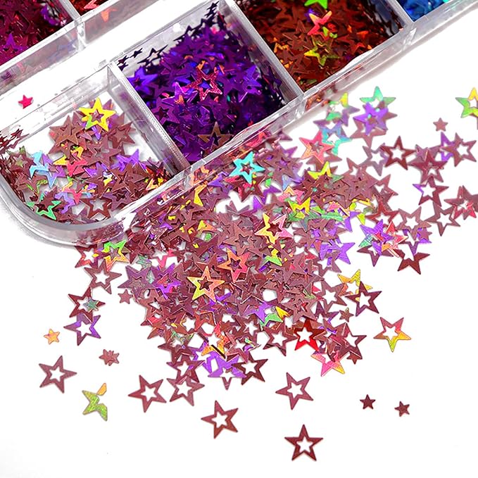 12 Colors Star Nail Art Glitter Sequins, 3D Five-Pointed Star Nail Flakes - Image 5