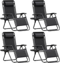 Homall Zero Gravity Chair Patio Folding Lawn Outdoor Lounge Gravity Camp Reclining Lounge Chair with Cup Holder Pillows for Poolside Backyard and Beach Set of 4 (Black) by Homall
