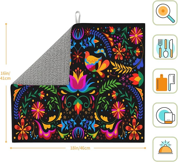 Mexican Dish Drying Mat for Kitchen Counter Mexican Flower Decorative Dish - Image 4