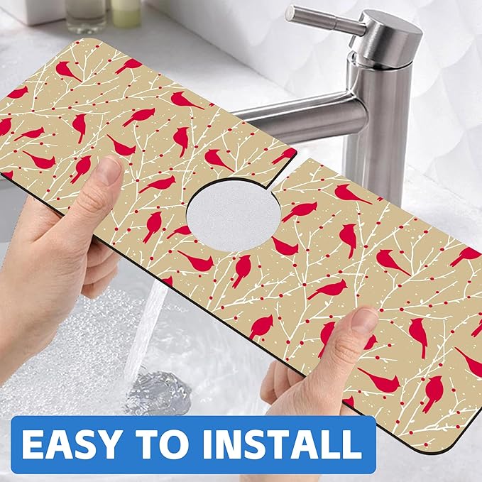 Christmas Cardinal Birds Kitchen Sink Splash Guard Mat Absorbent Fast Drying - Image 6