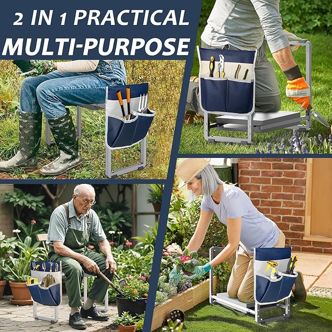 FLINTER Garden Kneeler and Seat, 10.2" Wider Heavy Duty Thick Gardening Bench for Kneeling and Seat - Multifunctional Kneeler Bench, Gardening Gifts for Women, Seniors Grandparents, Gray - Image 7