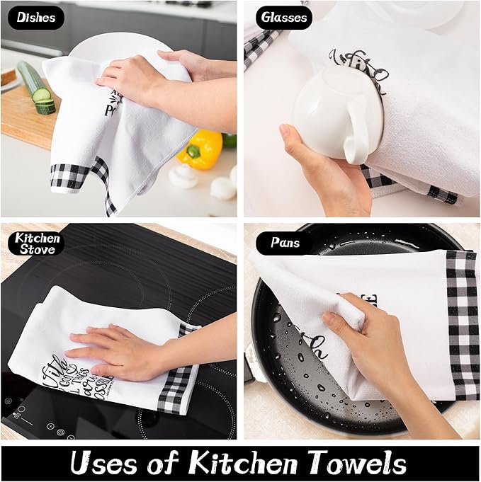 R HORSE 5Pcs Religious Christian Kitchen Dish Towel Black and White Check - Image 6