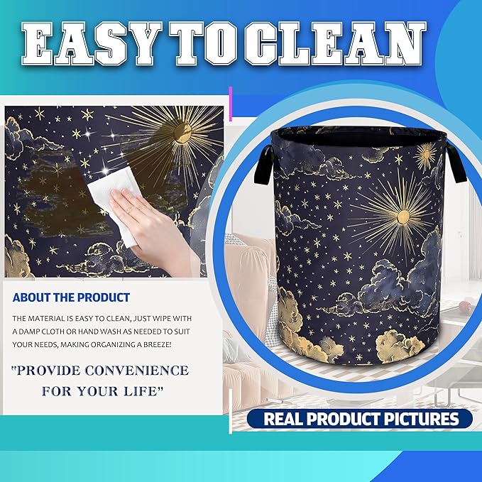 Beautiful Sun Stars Moon Laundry Basket Oxford Cloth Clouds Laundry Hamper - Image 7