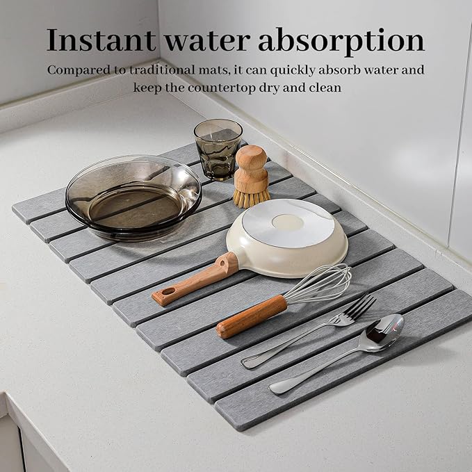Large Stone Drying Mat for Kitchen Counter, Quick Drying Mat, Glasses and - Image 2