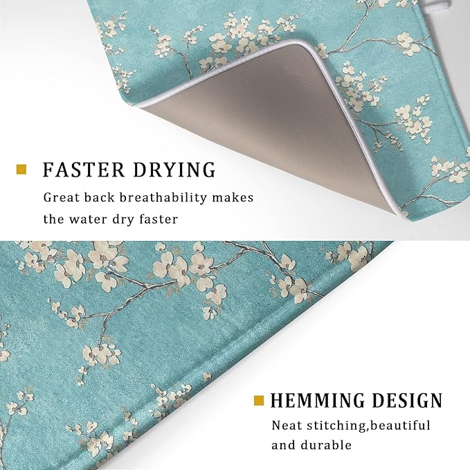Teal Turquoise Dish Drying Mat for Kitchen Counter Spring Floral Drying Mat 18 - Image 3