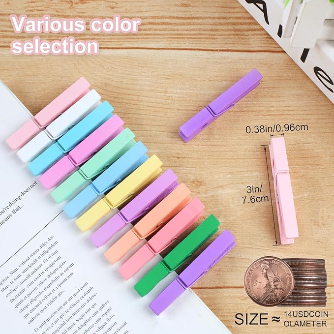 Phinus 72 Pcs Wooden Clothes Pins, 2.9 Inch Clothes Pins - Image 3