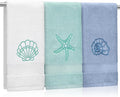 3 Pack Coastal Hand Towels for Bathroom 100% Cotton Embroidered Beach Bathroom by Hahafelt