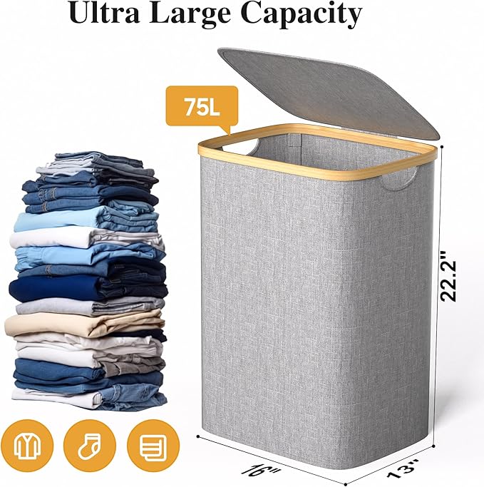 Large Laundry Hamper, 75L Waterproof Laundry Basket - Image 2