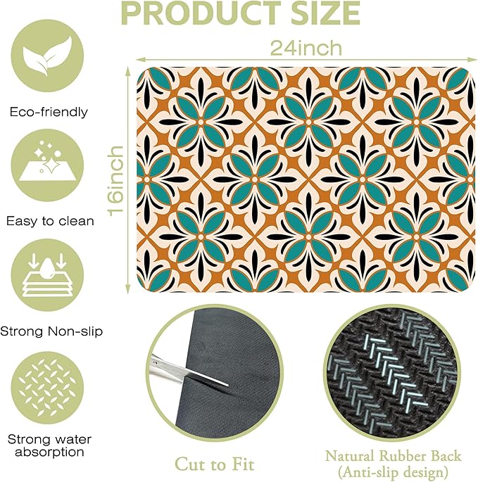 Dish Drying Mat Abstract Floral Kitchen Mat 16"x24" Bsorbent Coffee Maker Mat - Image 4