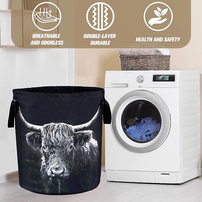 Highland Cow Laundry Basket Animal Foldable Oxford Cloth Funny Tote Bag Laundry - Image 7