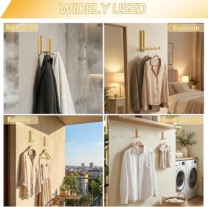 2 Pcs Folding Coat Hooks, 4.33 in Gold Extended Foldable Wall Hooks Heavy Duty - Image 6