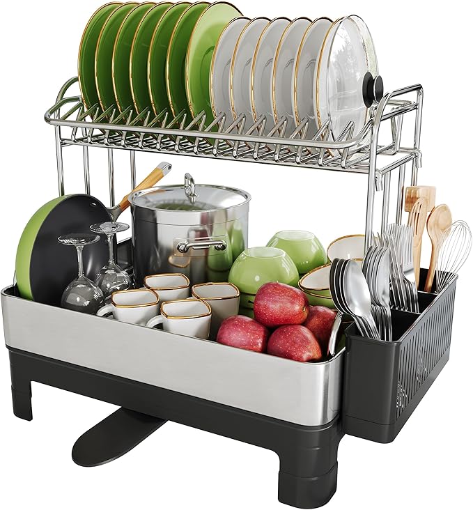 Extra Large Two Tier Stainless Steel Dish Drainer Drying Rack by Boosiny