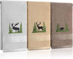 3 Pcs Farmhouse Cabin Bear Hand Towels Forest Moose Deer Embroidered Rustic by FuWeave