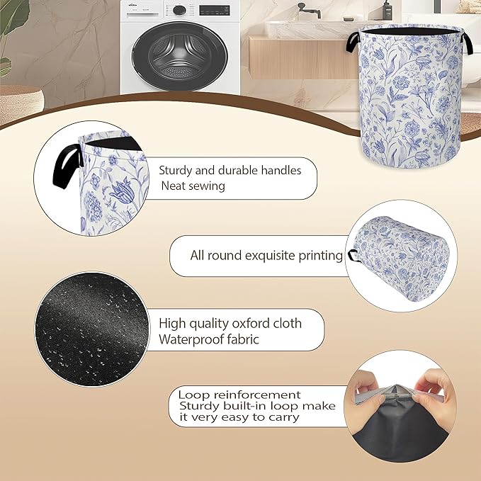 Hydrangea Flowers Laundry Basket, Rustic Floral Clothes Hamper, Oxford Cloth - Image 5