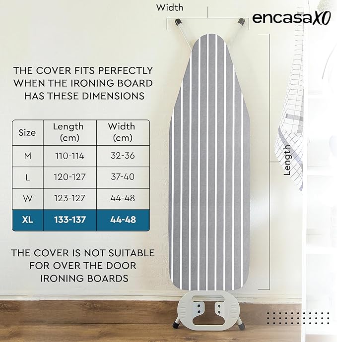 Encasa XO Ironing Board Cover and Pad 54"x18" - 4mm Felt X-Large Iron Board - Image 5