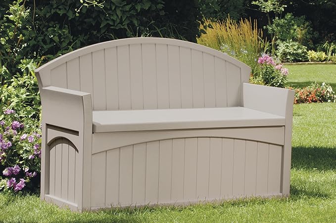 Suncast Outdoor Storage Bench - 50 Gallon Taupe Resin Outdoor Bench with Storage for Cushions, Tools & More. All-Weather Patio Deck Box with Seat for Porch, Pool, Yard, & Garden, Made in USA - Image 14