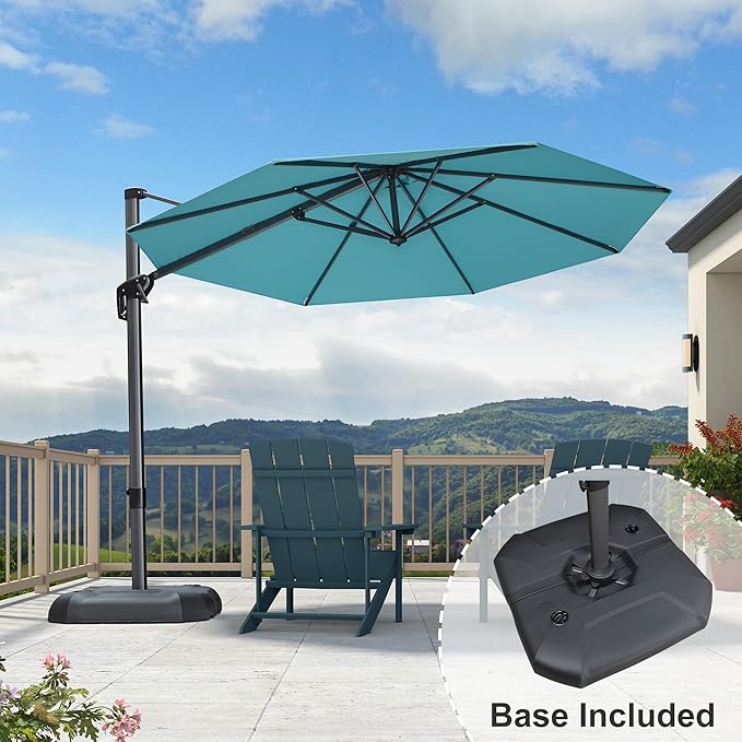 PURPLE LEAF 10 Feet Cantilever Umbrella with Base Outdoor Patio Round Umbrella Aluminum Offset with 360-degree Rotation for Garden Deck Pool Patio,Turquoise Blue - Image 2