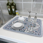 Boho Flower Dish Drying Mat Blue Bohemian Dishes Drainer Rack Mat 18x24 Inch - Image 6