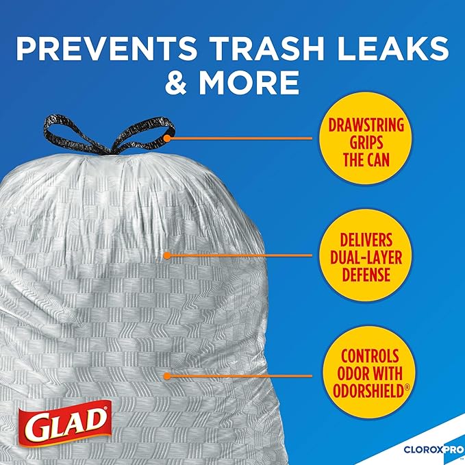 CloroxPro Glad ForceFlex 13 Gallon Tall Kitchen Drawstring Trash Bags, 100 Ct - Image 2