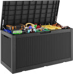 Outdoor Storage Box, Resin Deck Boxes Indoor and outdoor, Waterproof Storage Box Lockable Lid (Black, 110 Gallon) by NBYSGO