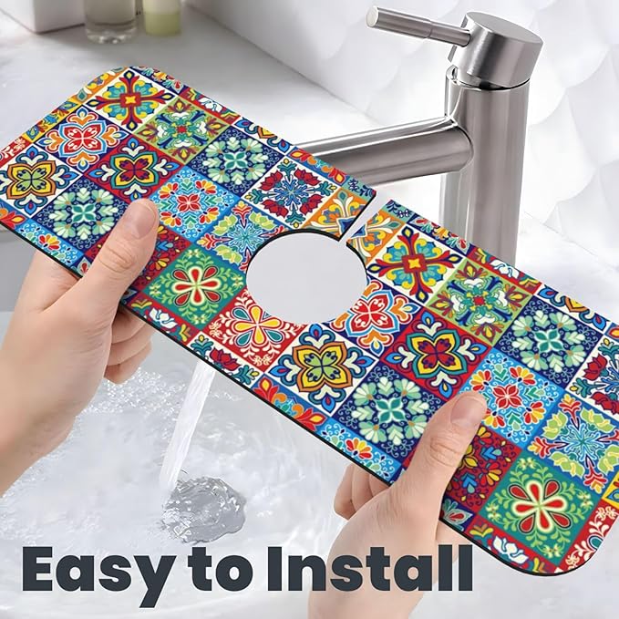 Talavera Mexican Ceramic Tiles Boho Kitchen Sink Splash Guard Faucet Mat 1 Pcs - Image 6