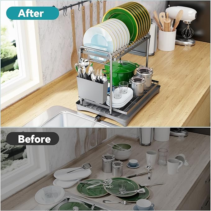 Simple Trending Dish Drying Rack, 2-Tier Dish Rack - Image 5