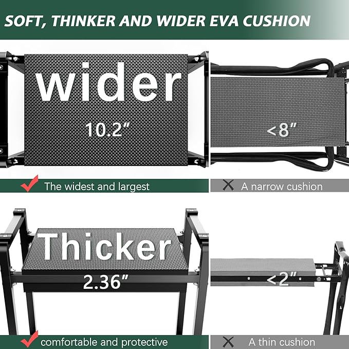 FLINTER 10.2" Wider Garden Kneeler and Seat, Heavy Duty Thick Gardening Bench for Kneeling and Seat - Garden Kneelers for Seniors, Gardening Stools for Women, Grandparents, Gardeners, Black - Image 5