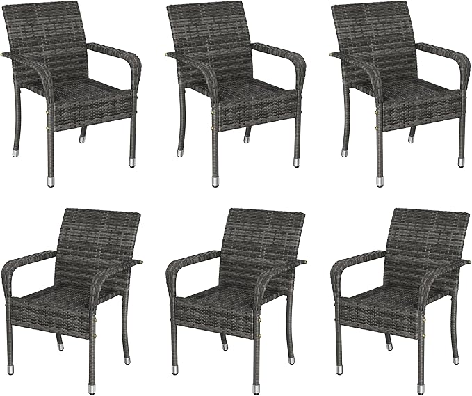 Yaheetech Set of 6 Stackable Outdoor Rattan Dining Chairs, All-Weather Armchair w/Armrests, Steel Frame for Garden, Patio, Deck, Yard, Poolside Gray by Yaheetech
