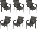 Yaheetech Set of 6 Stackable Outdoor Rattan Dining Chairs, All-Weather Armchair w/Armrests, Steel Frame for Garden, Patio, Deck, Yard, Poolside Gray by Yaheetech