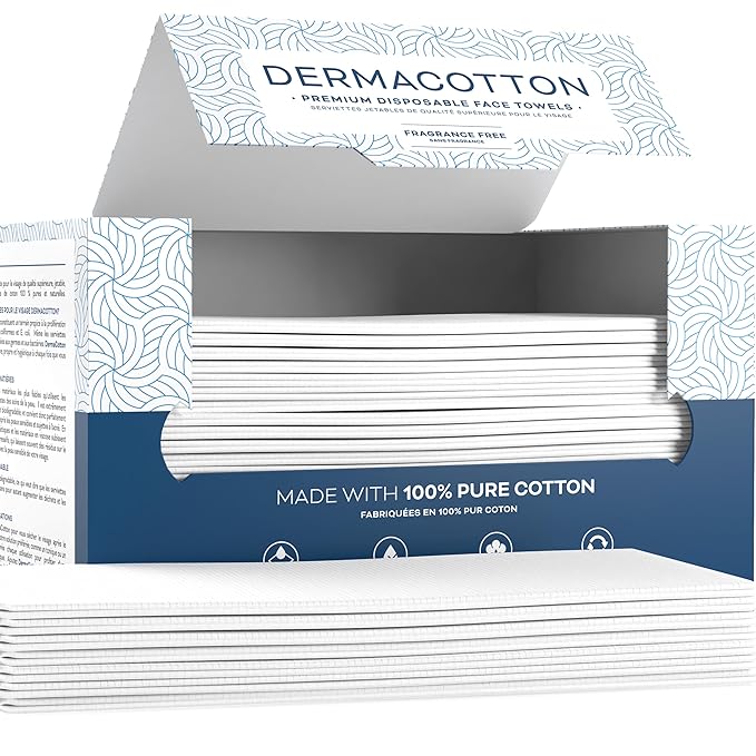 100% Pure Cotton Face Towels – 80 Count Large Disposable Wash Cloths by Dermacotton
