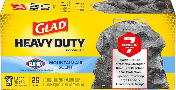 Glad Large 30 Gallon Trash Bags, Clorox Mountain Air Heavy Duty Garbage Bags - Image 12