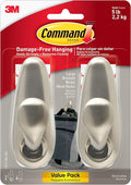 Command 5 lb Large Brushed Nickel Metal Hooks, 2 Coat Hooks and 4 Strips by Command