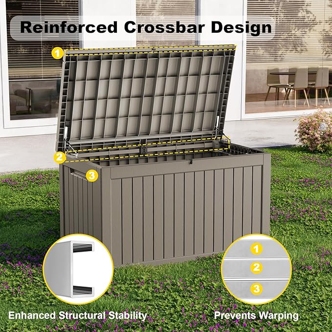 Deck Box - 280 Gallon Large Outdoor Storage box,Waterproof Patio Furniture and Storage Deck - Lockable and UV Resistant, Perfect for Pool and Outdoor Use, Weatherproof Resin, Lockable (Light Brown) - Image 4