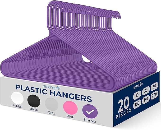 SereneLife Premium 20 Pack Plastic Hangers, Lightweight, Space Saving Clothes by SereneLife