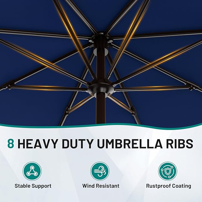 AreShark 9 FT Patio Umbrella for Outdoor, Outdoor Umbrella with Push Button Tilt and Crank, Outdoor Patio Umbrellas with 8 Sturdy Ribs for Market, Garden, Deck, Backyard, Pool (Navy) - Image 3