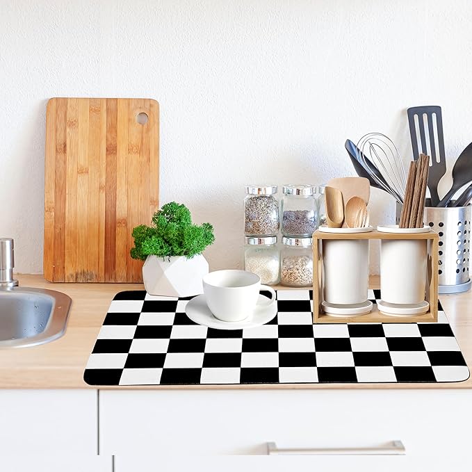 Coffee Mat Checkered Dish Drying Pad - Image 6