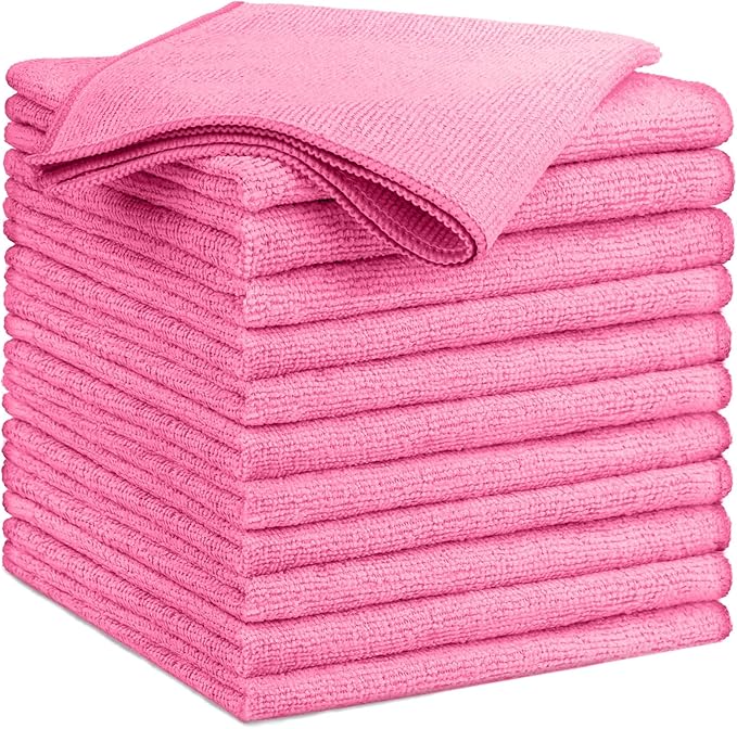 GLIMGLINT Pink Microfiber Cleaning Cloth, 12PK Reusable Cleaning Rags, Highly by Unknown