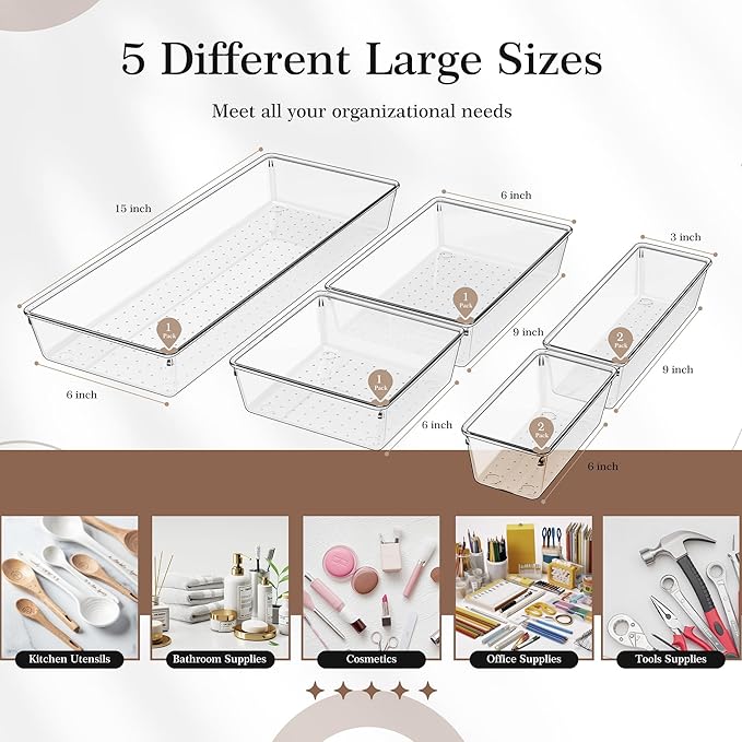 Criusia Clear Drawer Organizer 7 PCS - Image 2