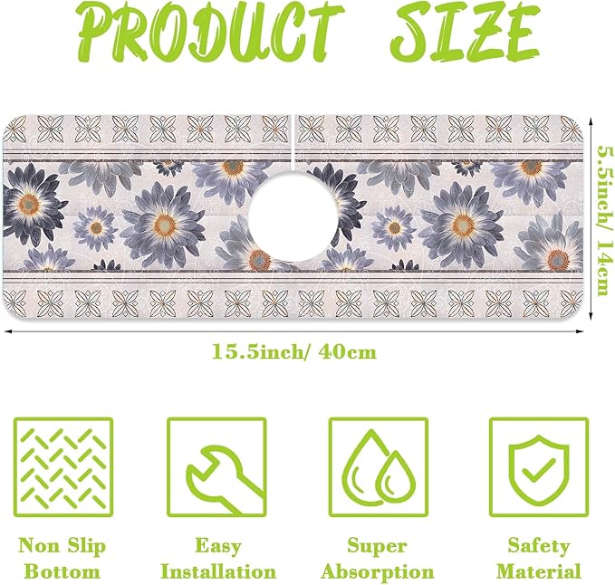 Sink Faucet Absorbing Mat Vintage Embroidery Flowers Sink Splash Guard Drying - Image 2