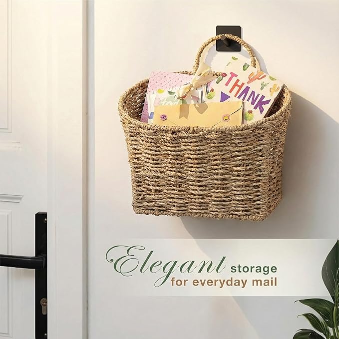 Set of 2 Wicker Hanging Basket for Organizing, Front Door, Flowers - Image 3