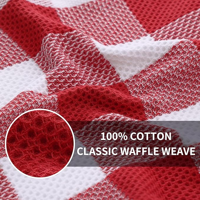Homaxy 100% Cotton Waffle Weave Check Plaid Dish Cloths, 12 x 12 Inches - Image 2